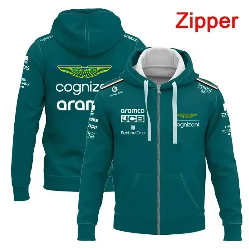 Sweat à capuche zippé Aston Martin Fernando Alonso pour hommes et femmes, essentiel pour les coureur