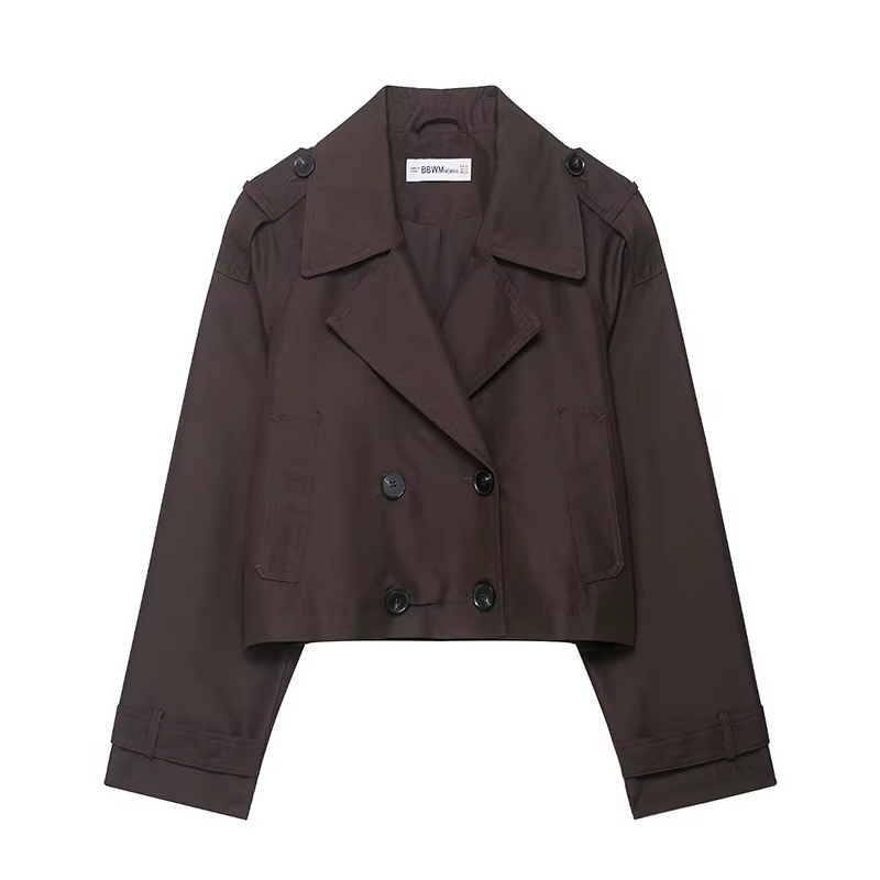 Trench-Coat court à Double boutonnage pour femmes, col rabattu, manches longues, manteaux Vintage, v