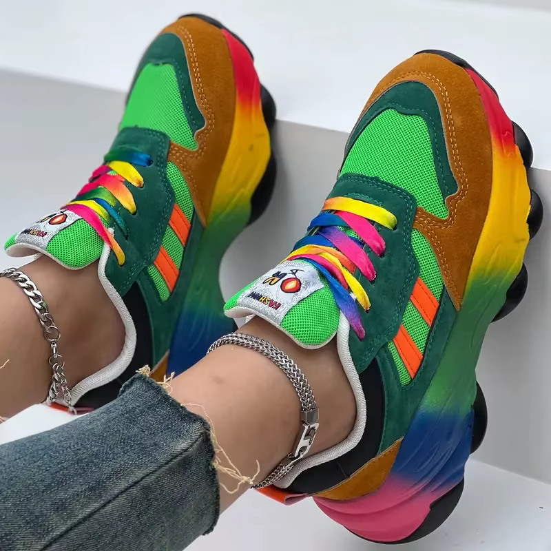 Baskets de course décontractées colorées pour femmes, chaussures à plateforme d'extérieur confortabl