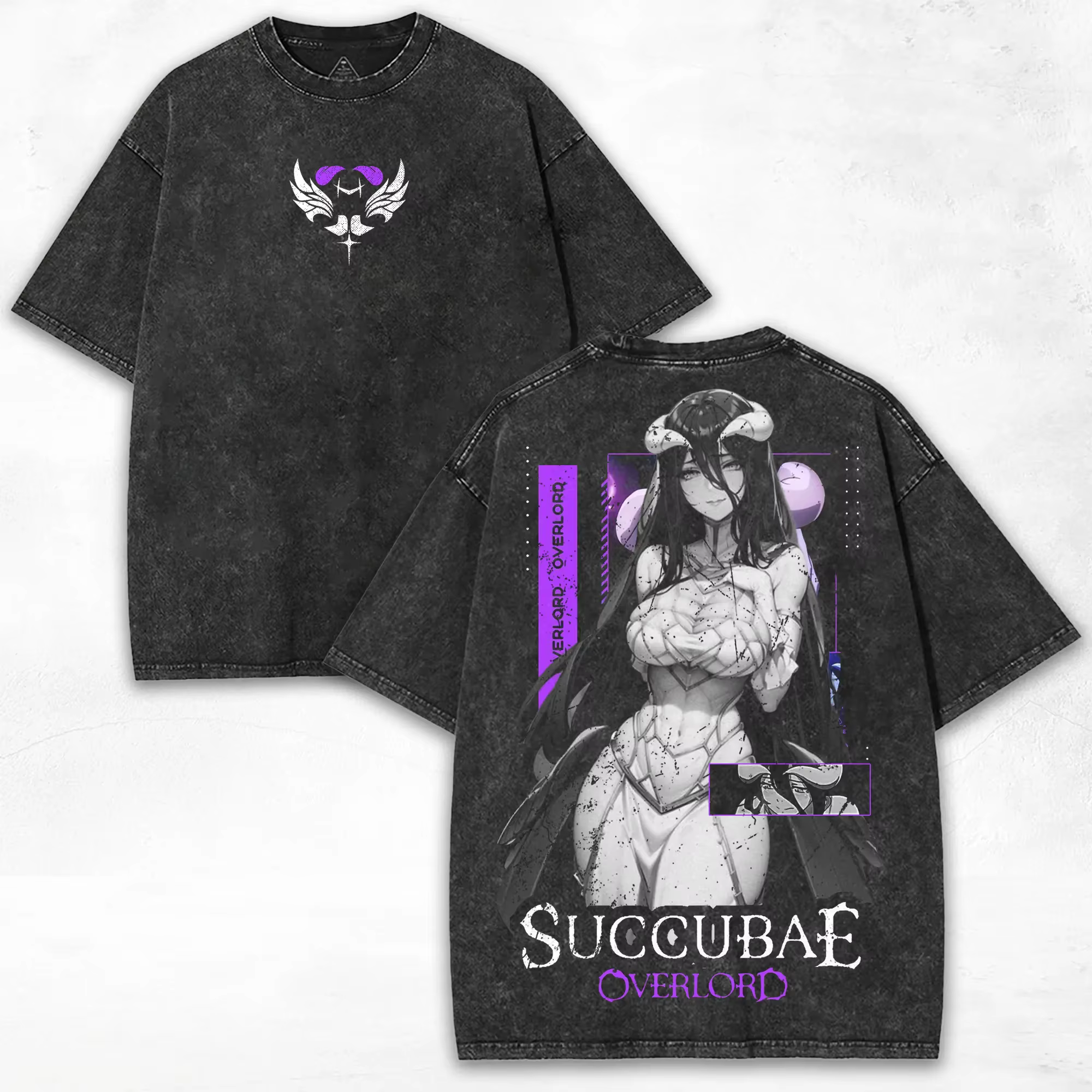 T-shirt Anime Overlord Albedo 2026, style vintage délavé, coupe oversize, manches courtes, 100% coto