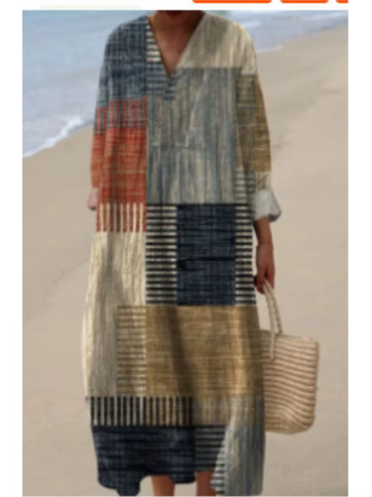 Robe imprimée pour femmes, décontractée, col en V, manches longues, pull ample, style Boho, jupes de