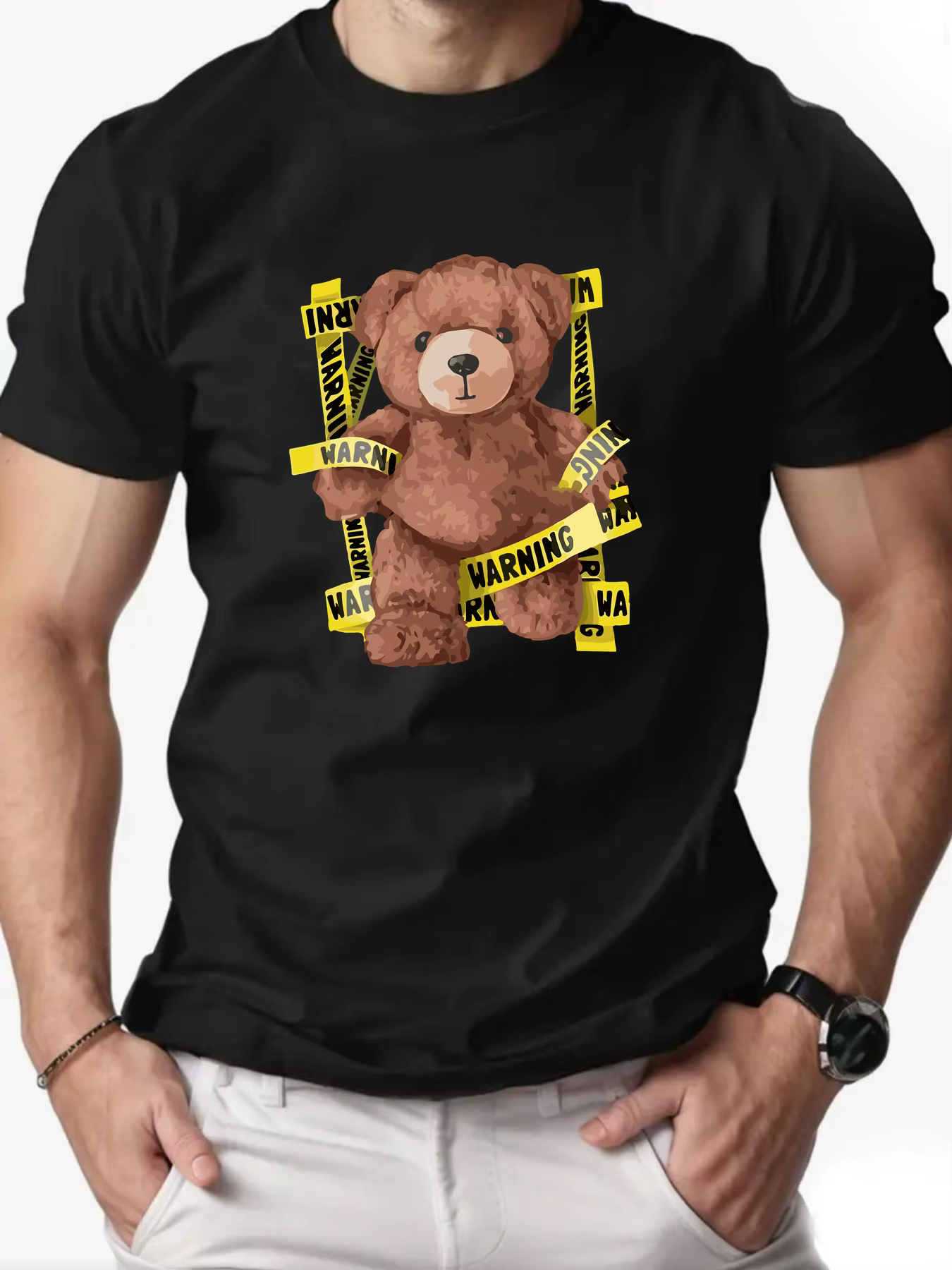 Hommes T-Shirt 100% coton ours en peluche dessin animé motif imprimé été col rond respirant décontra