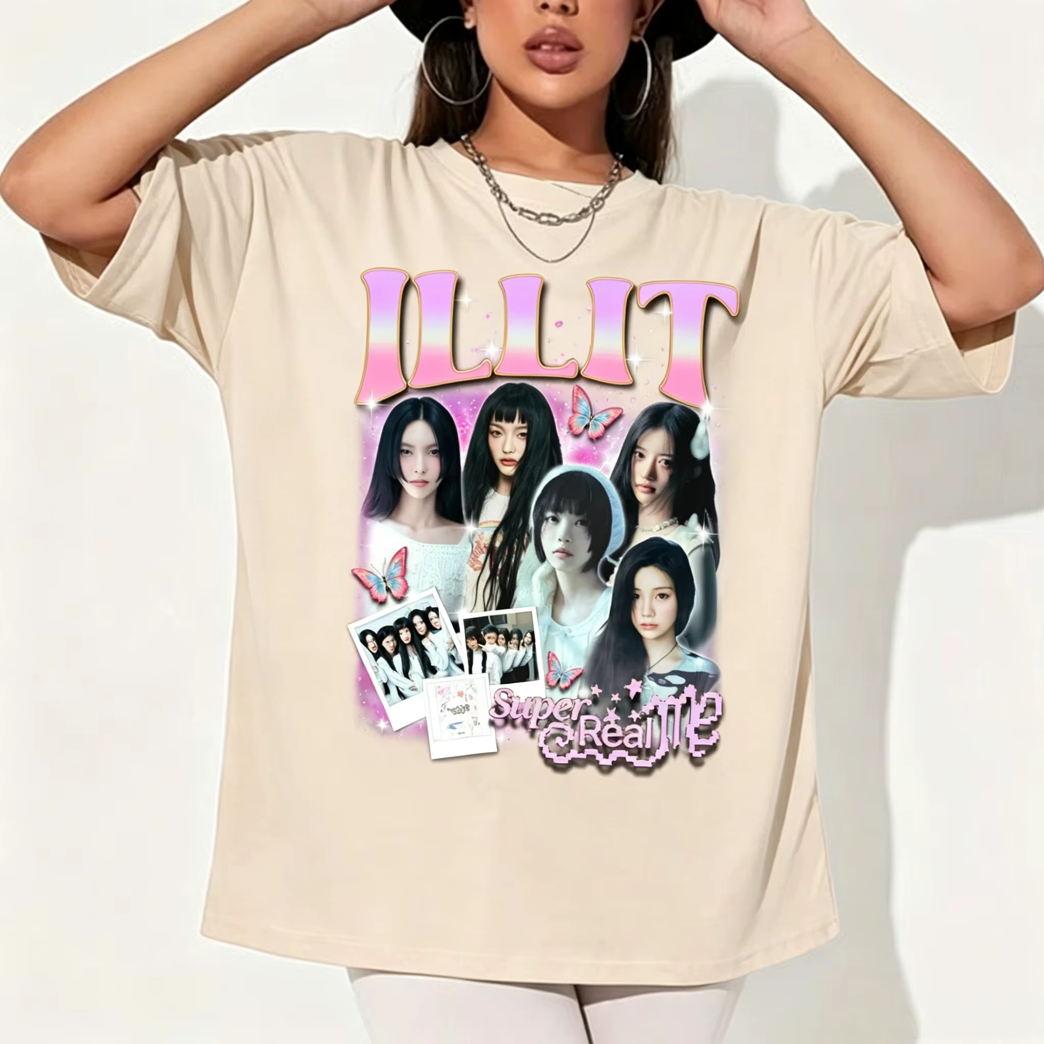 T-shirt vintage en coton Kpop ILLIT, T-shirt ILLIT Super Real Me, Soutien des fans, Tournée d'été 20