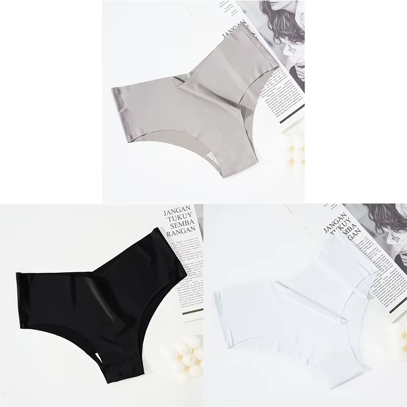 Ensemble de culottes sans couture pour femmes, sous-vêtements taille basse en soie glacée, extensibl