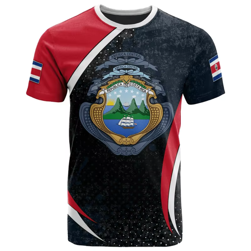 T-shirt à col rond imprimé 3D pour hommes, vêtements décontractés, sensation du Costa Rica, emblème 