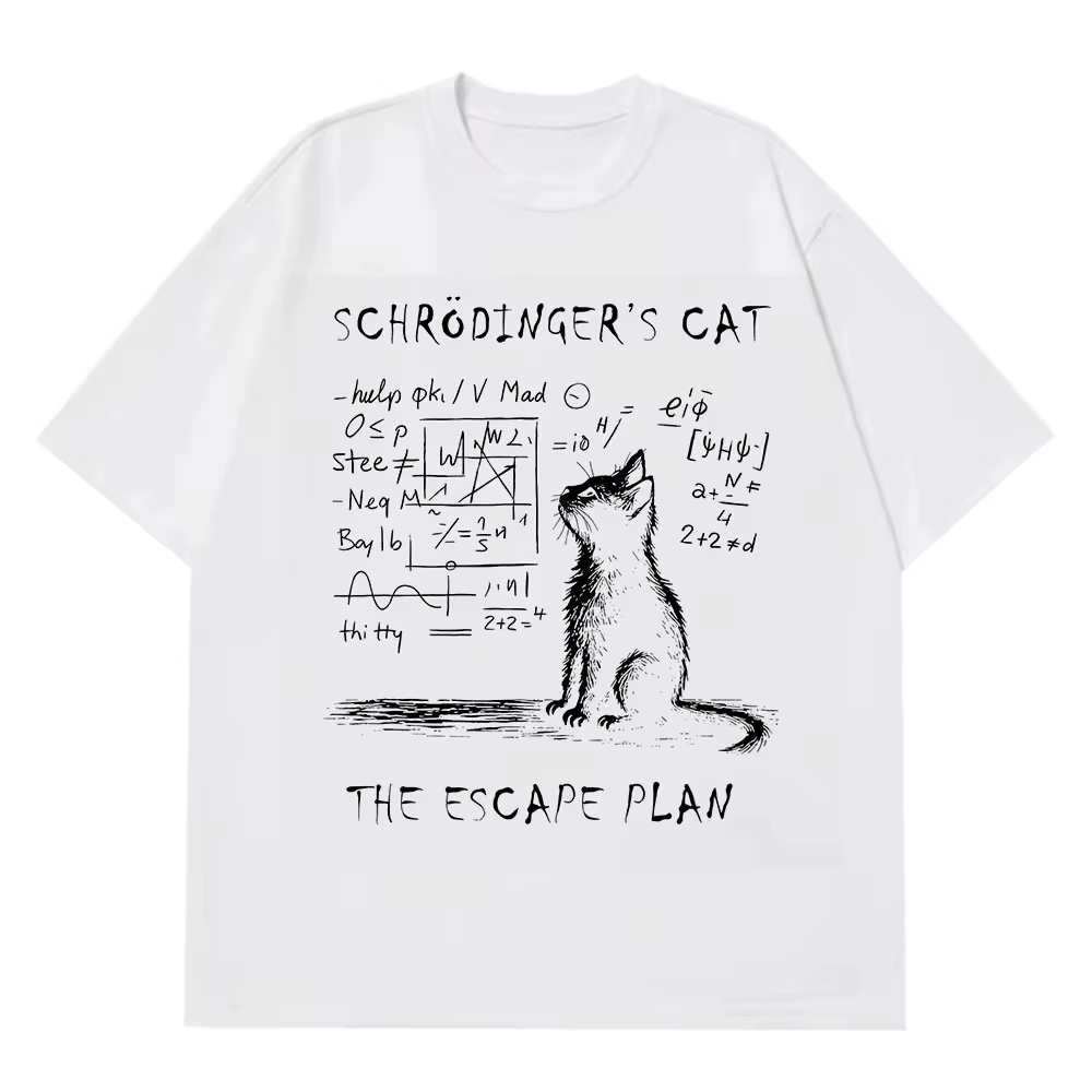 Schrodinger chat physique mécanique quantique impression créative été à manches courtes t-shirt femm