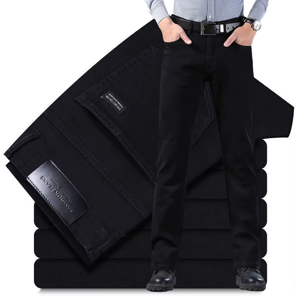 Printemps automne Vintage noir affaires jean hommes décontracté droit Stretch classique travail Deni