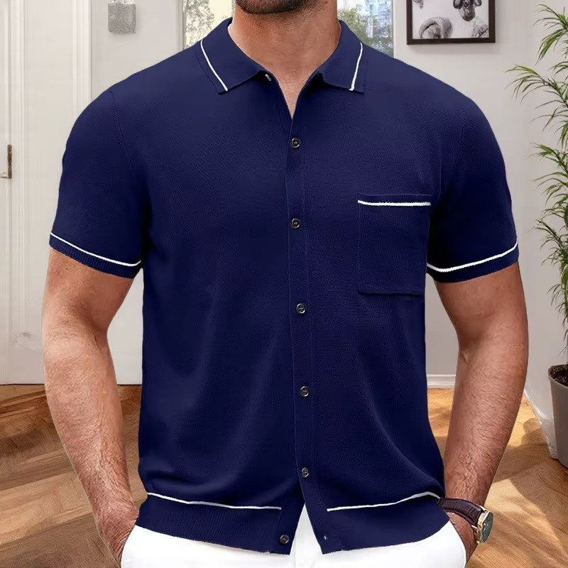 Polo tricoté pour hommes, loisirs de luxe, vieux argent, couleur unie, chemises à manches courtes av