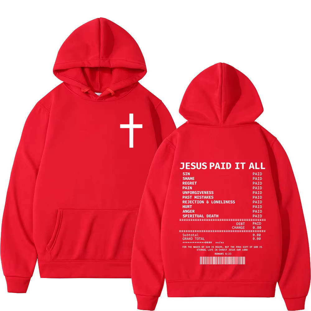 Salut jésus payé tout sweats à capuche verset de la Bible chrétienne hommes femmes vêtements Hip Hop