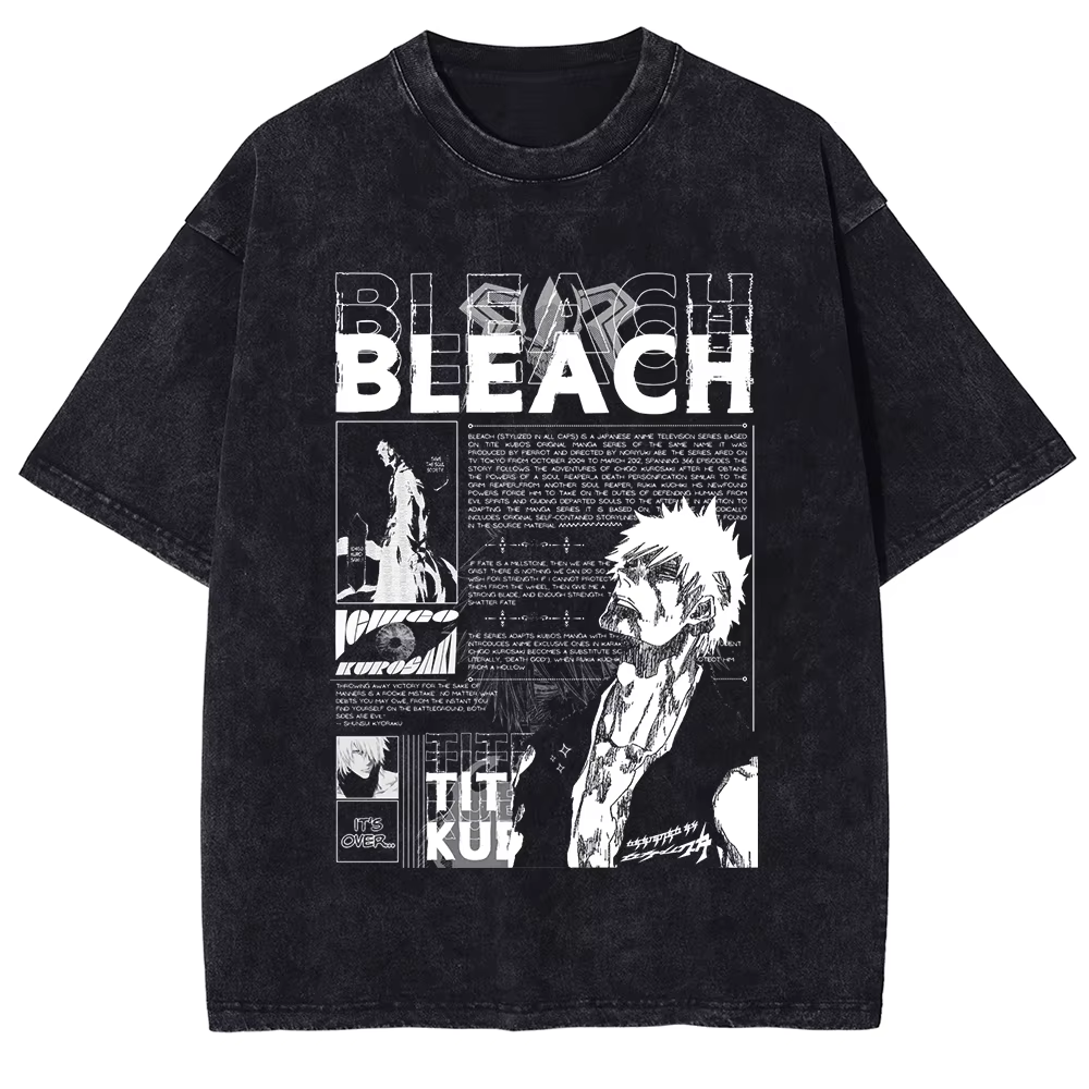 BLEACH Kurosaki Ichigo Manga T-shirt graphique pour hommes femmes vêtements Vintage lavé coton T-Shi