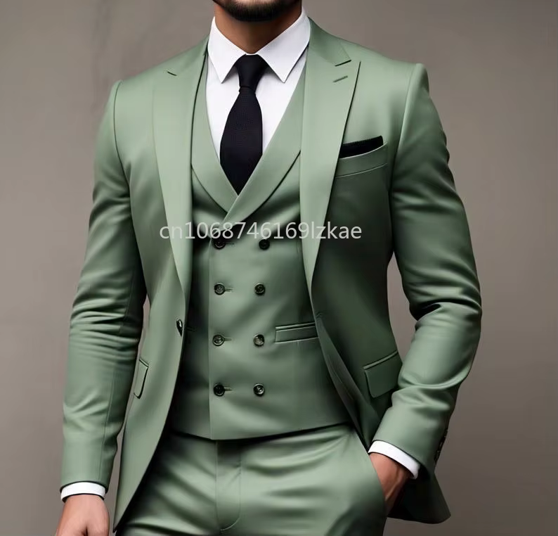 Costume 3 pièces vert costume de fête de mariage Traje Americana Hombre