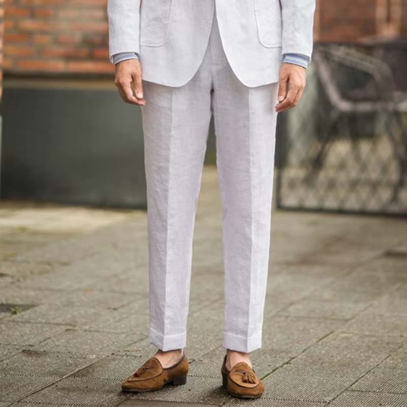 Pantalon en lin pour hommes, Style britannique rétro américain, Naples, ample, fin, décontracté, ave