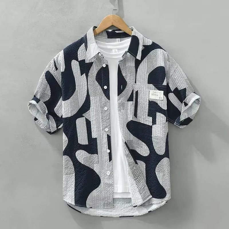Chemise homme surdimensionné graphique avec poche chemises homme nouveau dans la mode 2025 hauts man