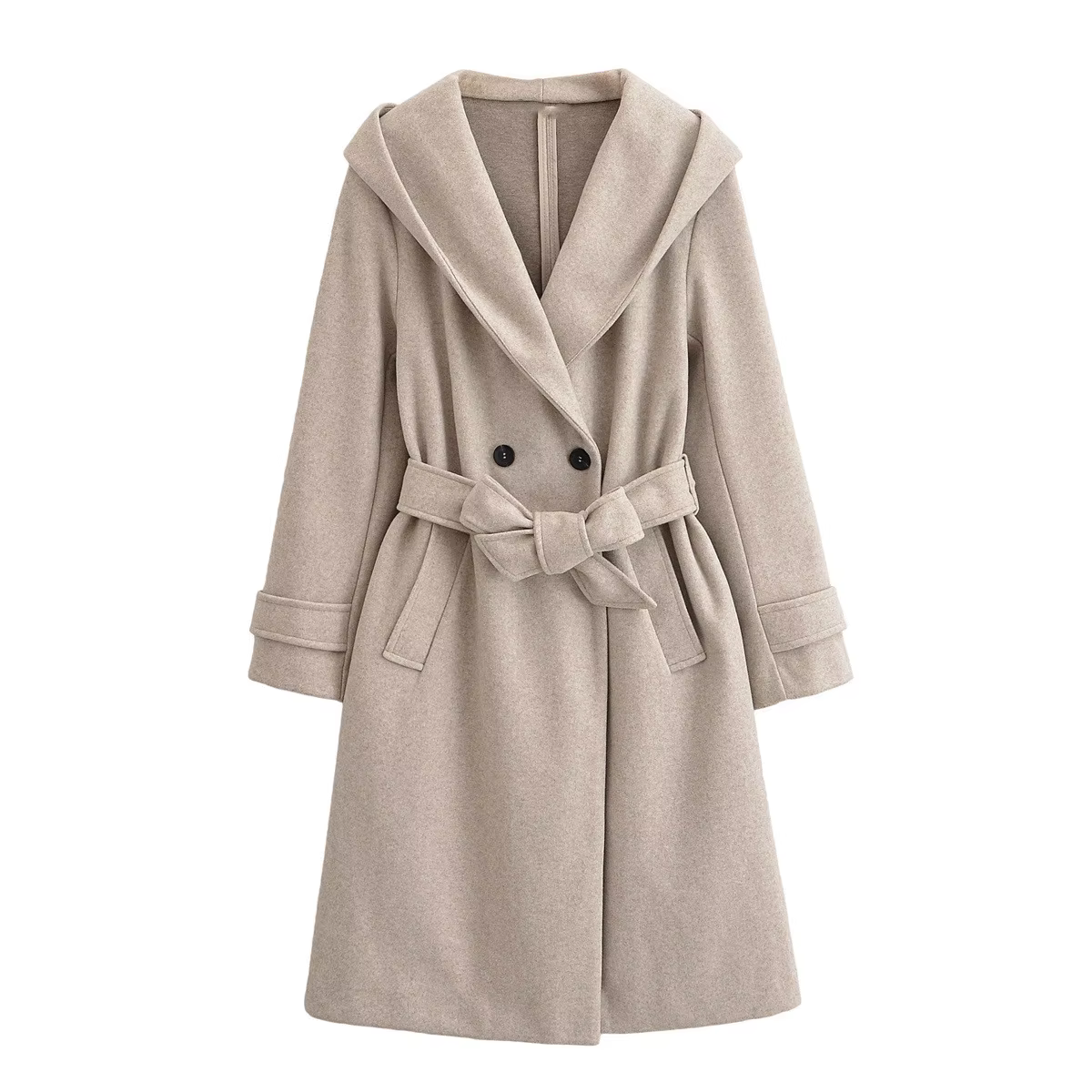 Manteau en laine à capuche et ceinture, style décontracté et tendance, nouvelle collection pour femm