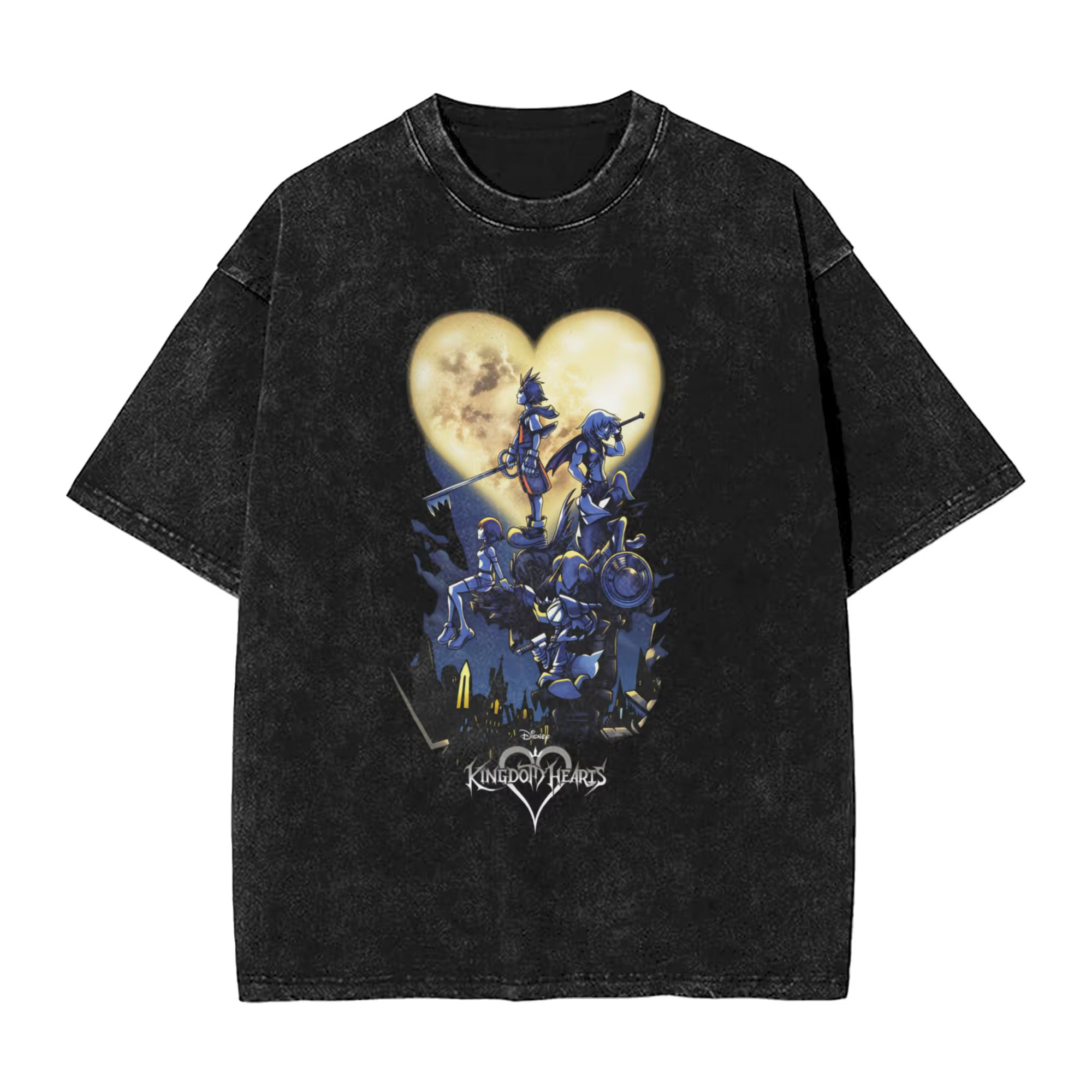 Kingdom Hearts hommes T-Shirts lavé loisirs t-shirt à manches courtes col rond T-Shirts 100% coton i
