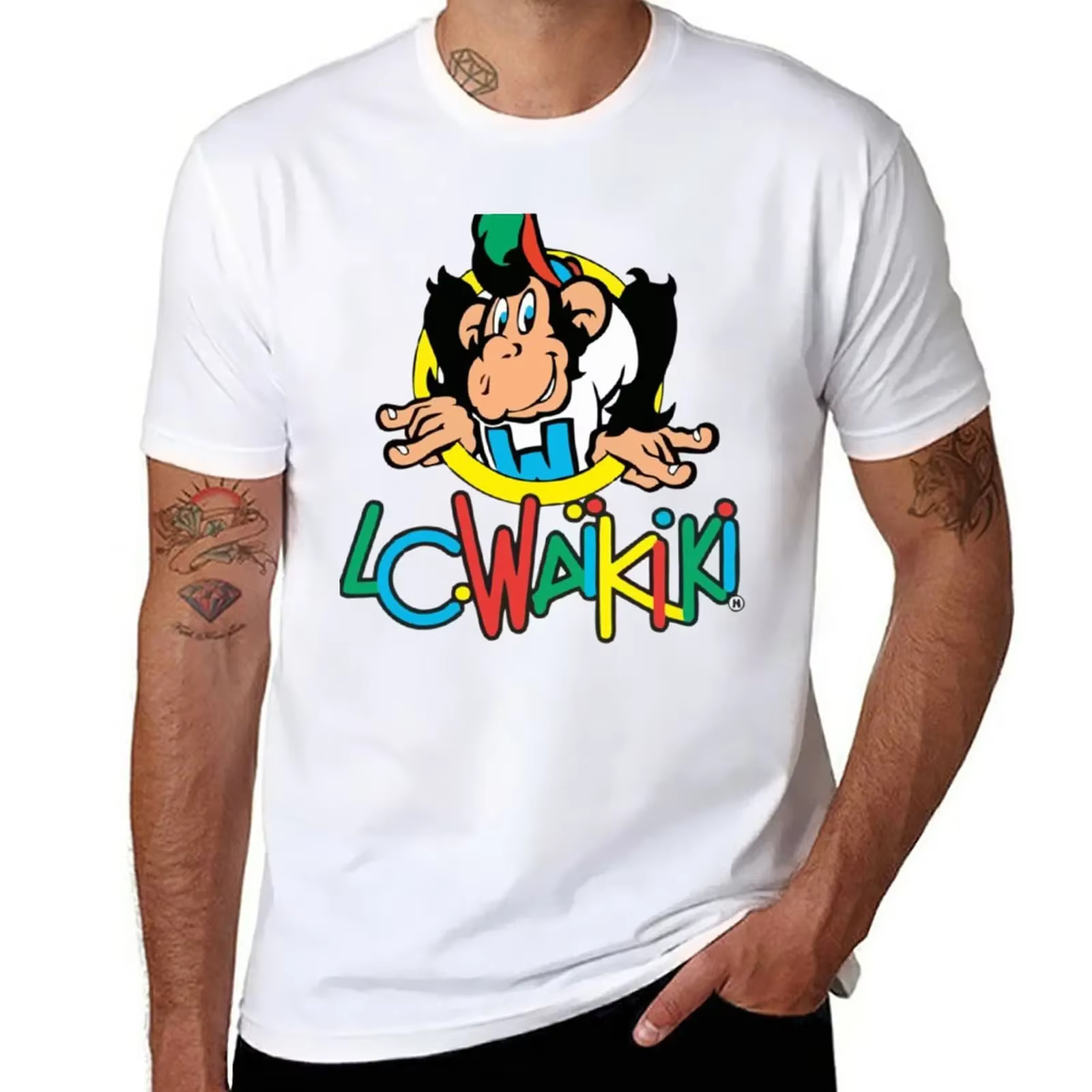 Nouveau T-shirt LC Waikiki personnalisé, T-shirt à motif chat, vêtements courts et mignons pour homm