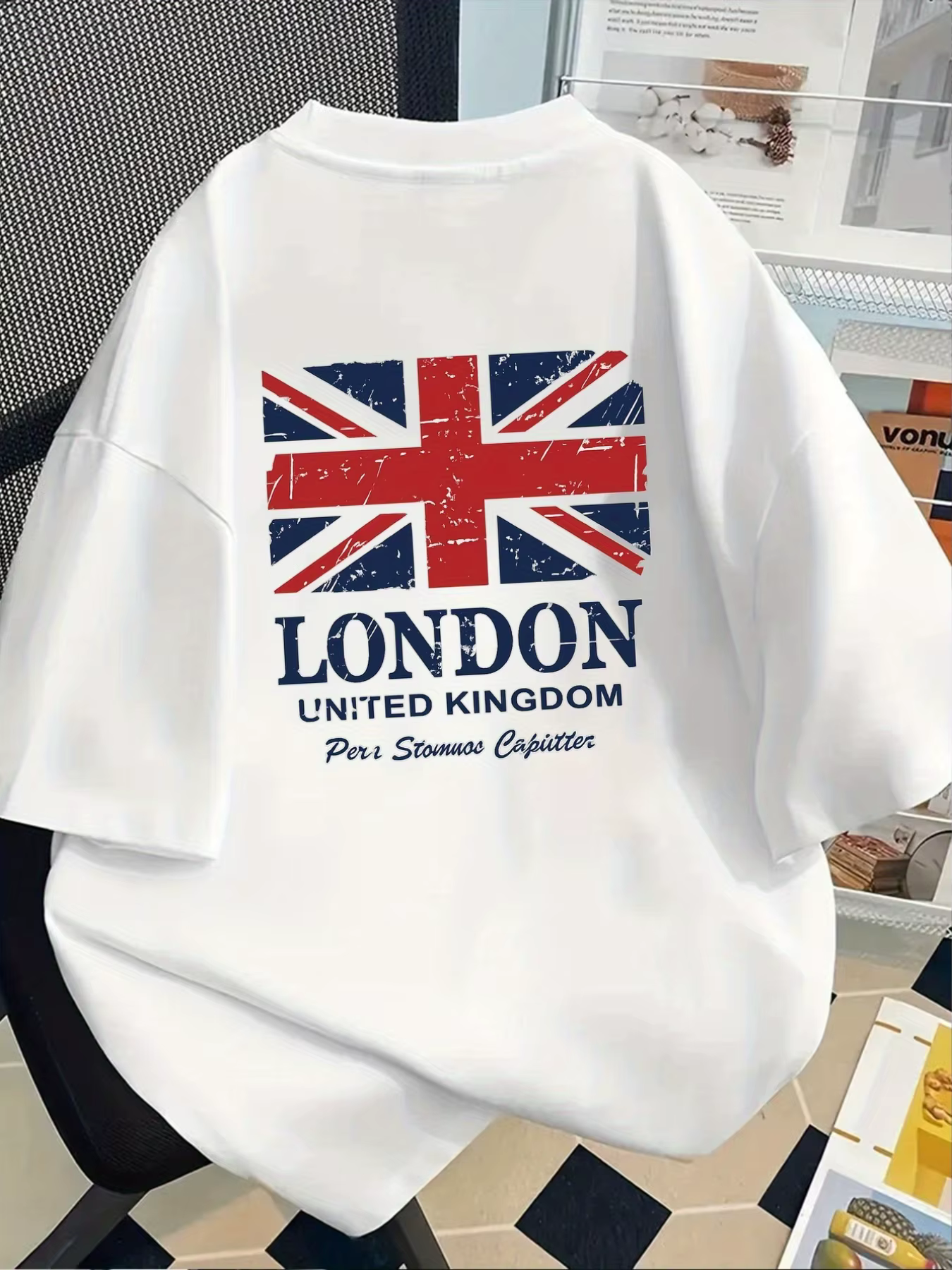 T-shirt élégant pour homme 100 % coton avec motif Union Jack vieilli et texte London, idéal pour un 