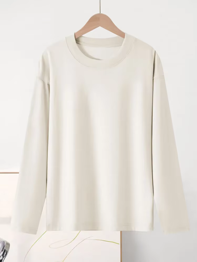T-shirts à manches longues vert Streamgirl pour femmes, basiques, 100% coton, hauts amples, t-shirts