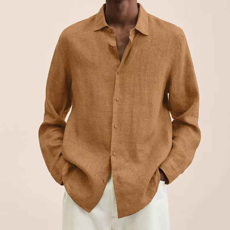 Chemise décontractée homme 2026 printemps automne à manches longues, col rabattu, couleur unie, coup