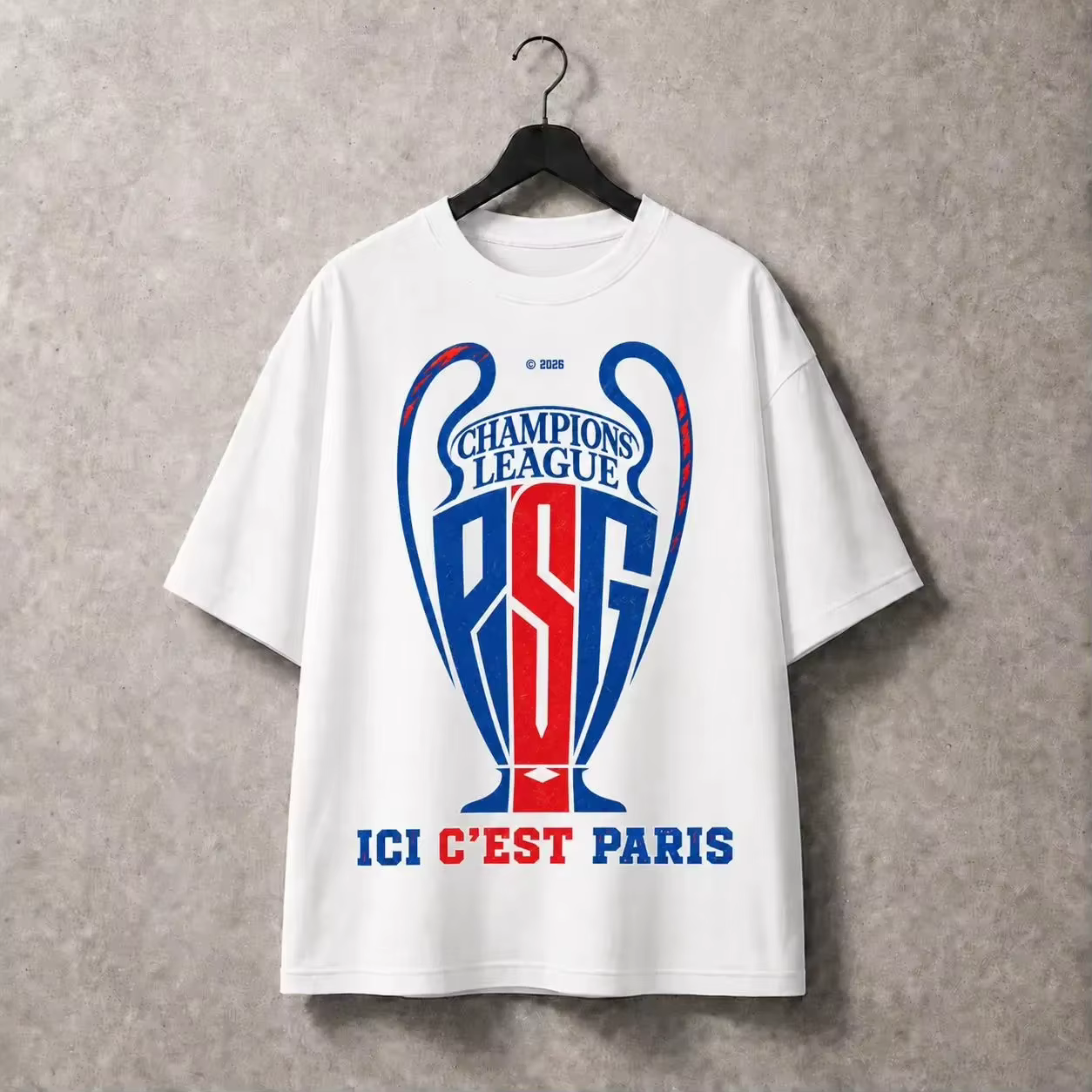 T-shirt PSG Paris Champions d'Europe 2026 Nouvelle Collection Été Homme et Femme 100% Coton Mode Col