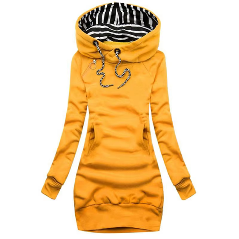 Robe à capuche décontractée, couleur unie, manches longues, cordon de serrage, Slim, pull à capuche,