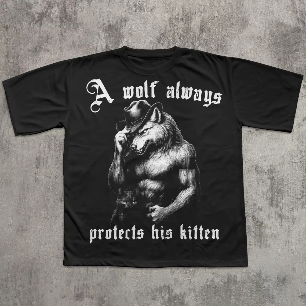 Le loup protège toujours son chaton. T-shirt drôle avec un meme. T-shirt Alpha Werewolf. T-shirt inc