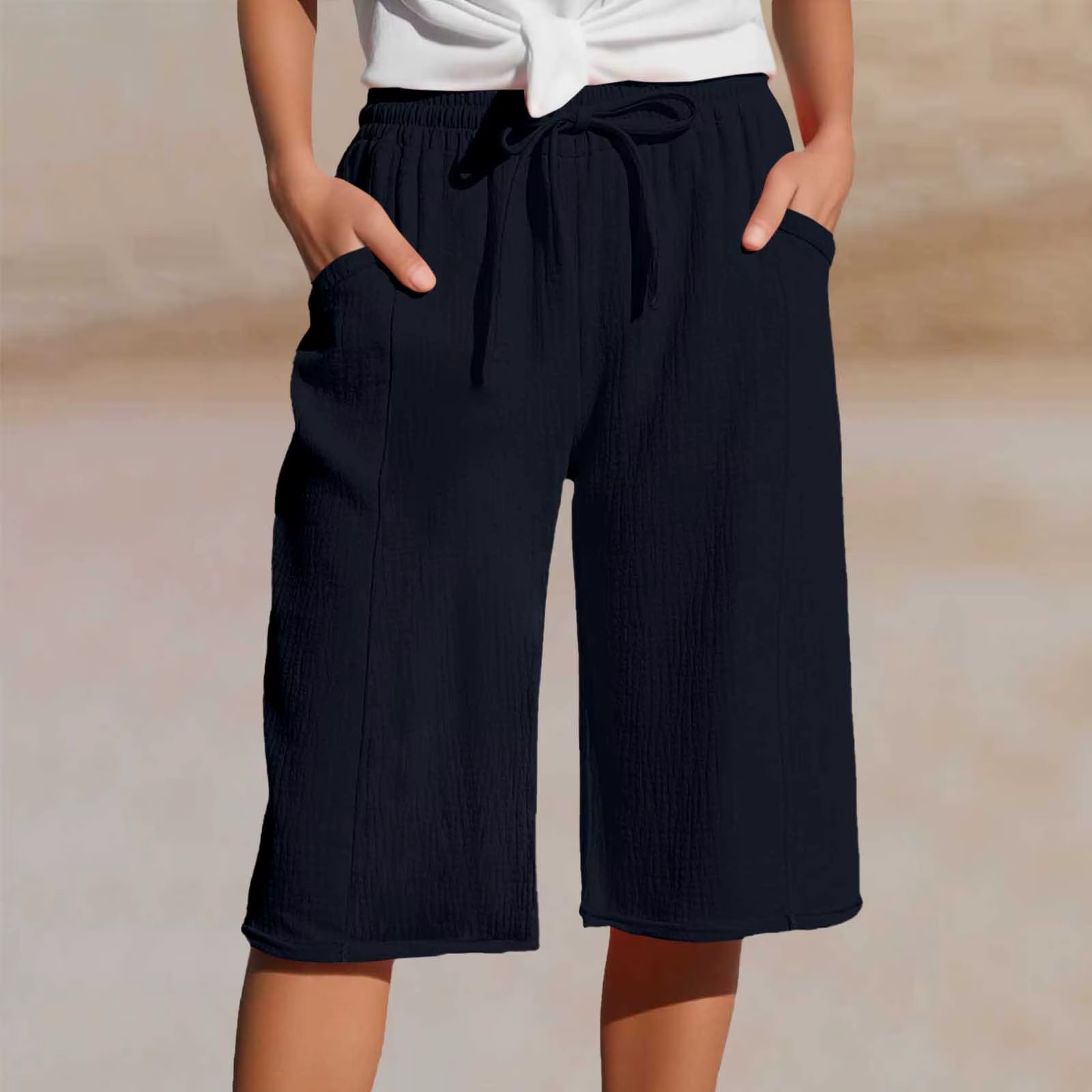 Pantalon en lin femme 3/4 pantalon en mousseline pantalon en lin léger avec poches pantalon Capri am