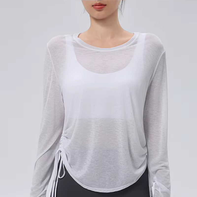 Vêtements de protection solaire fins, haut ample de Yoga, T-shirt à manches longues avec cordon de s