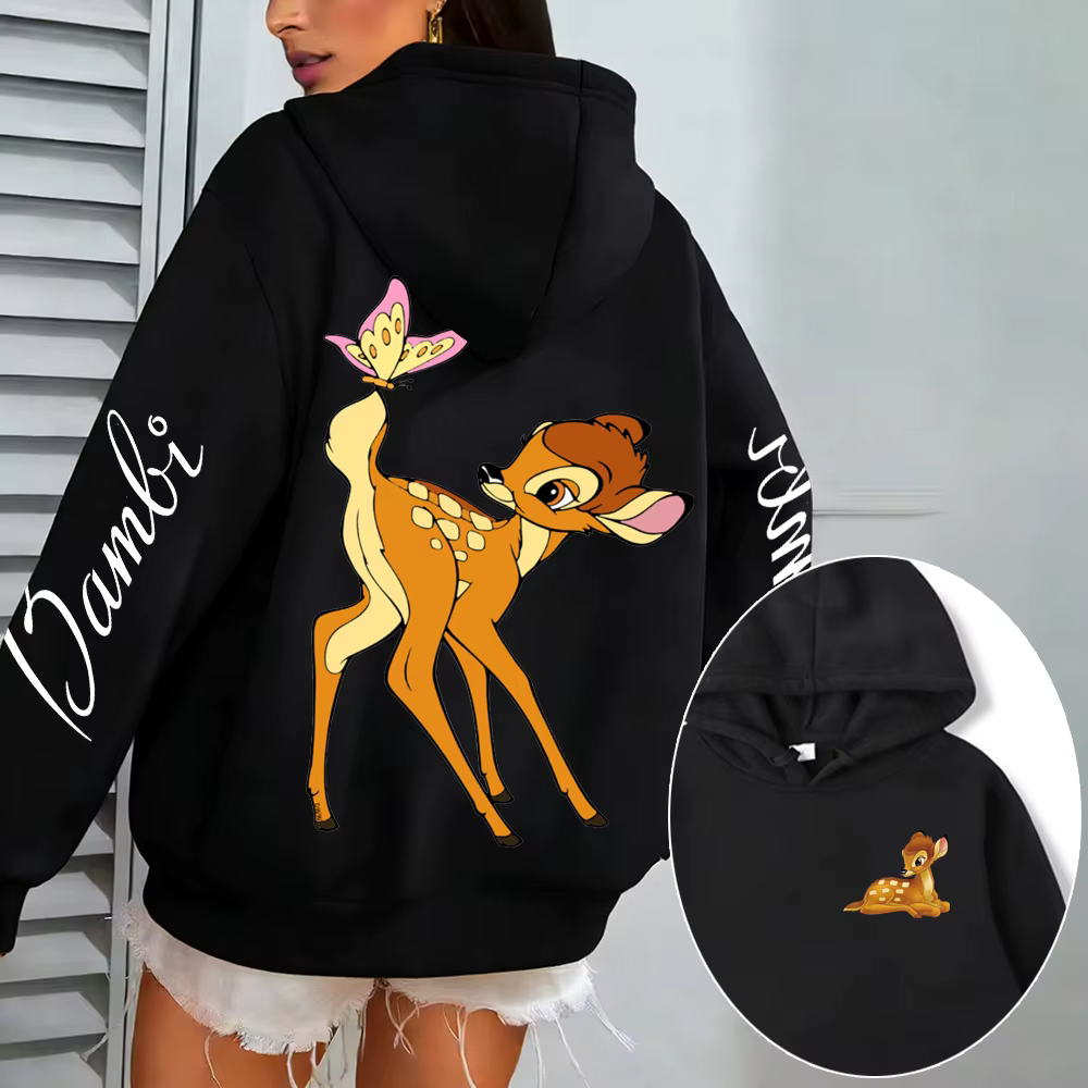 Sweat-shirt à capuche Bambi pour femme, motif dessin animé, printemps automne, style coréen, pull ov