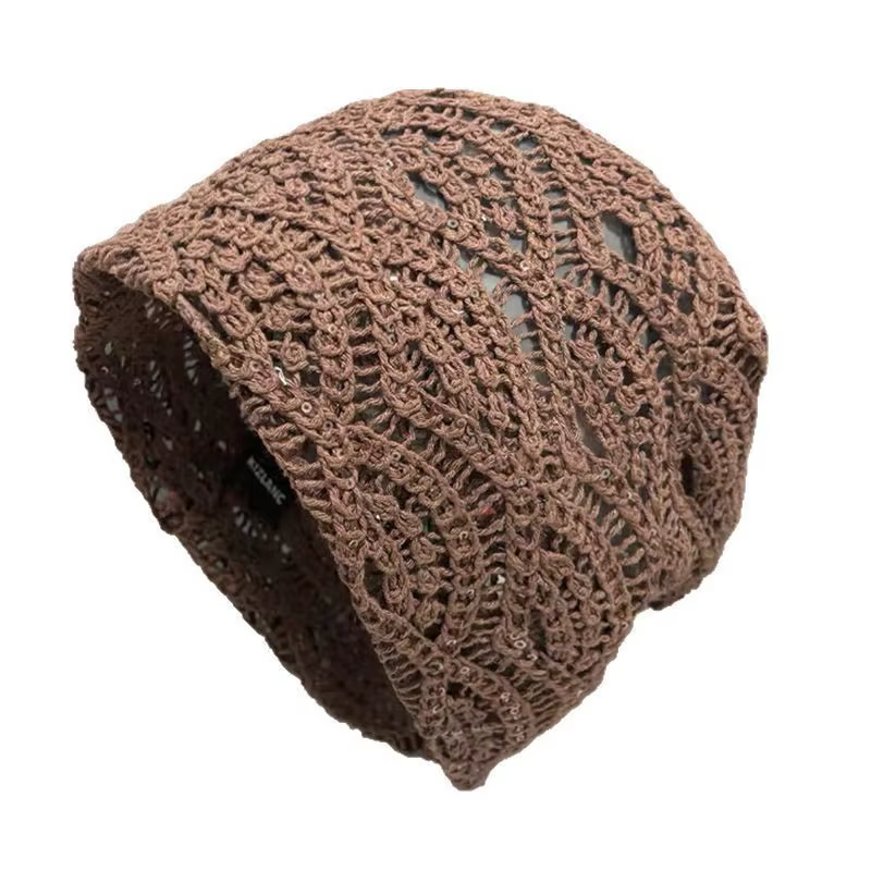 Bonnet ample vintage en crochet pour femme, motif ajouré respirant, couleur unie, tricoté