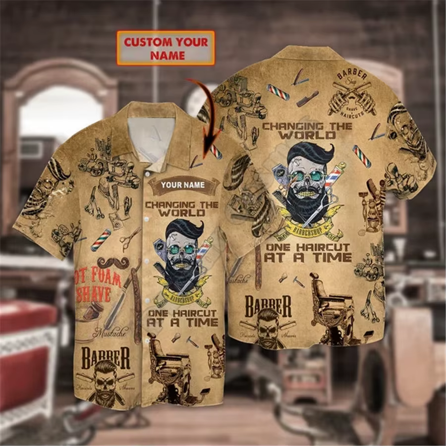 Chemise hawaïenne pour barbier, cadeau pour coiffeur, t-shirts imprimés en 3D, été, amusant, plage, 