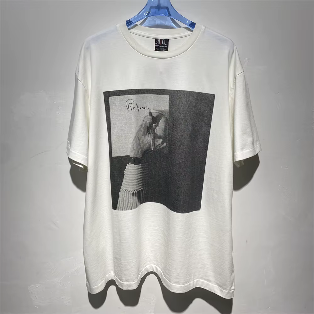 T-shirt vintage SAINT avec photo rétro en noir et blanc pour hommes et femmes, t-shirt en tissu épai