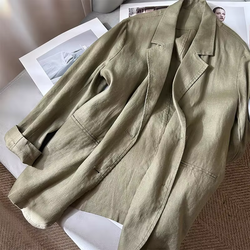 Blazer léger en lin style rétro français pour femme, protection solaire, nouvelle collection printem
