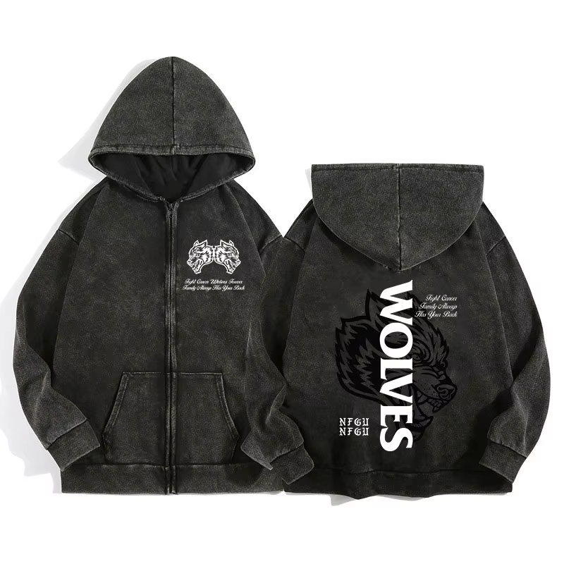 Darc Wolves Sport sweat à capuche zippé pour hommes femmes coton imprimé gothique Harajuku veste swe