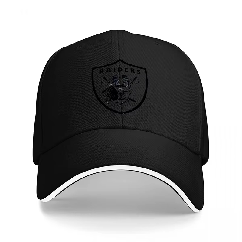 Casquette de baseball noire avec logo RAIDERS et emblème bouclier, coupe classique, sangle arrière r