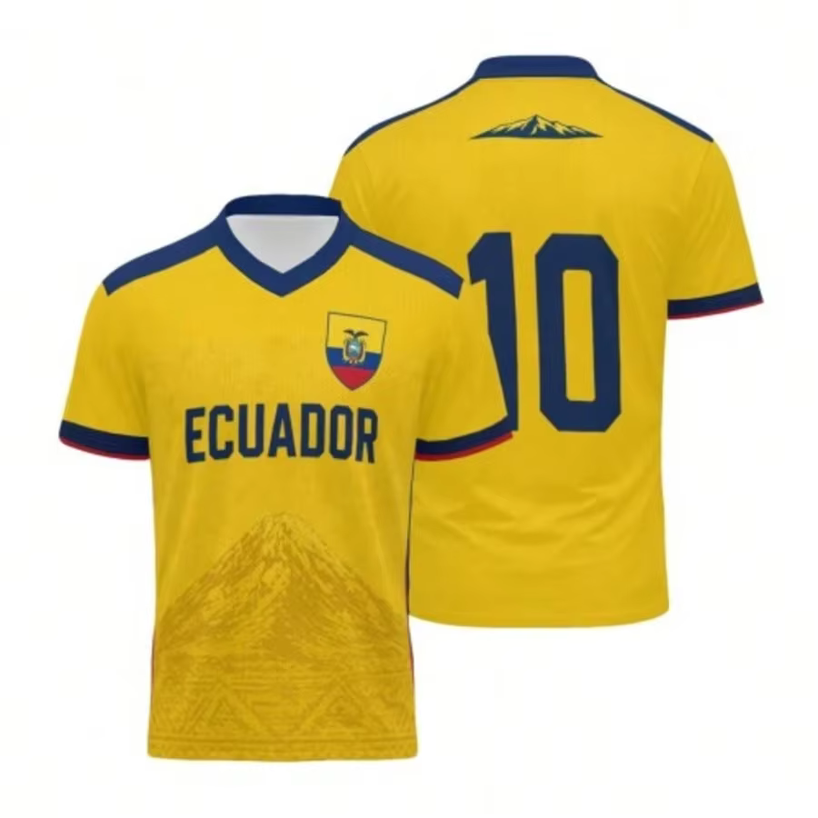 Maillot de football style équatorien pour hommes et femmes, col en V, manches courtes, maille respir