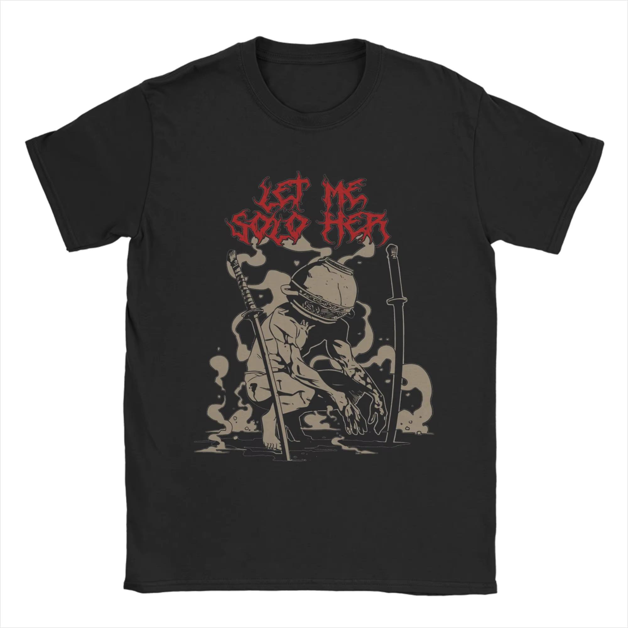 T-shirts noirs Let Me Solo Her Metal Eldened Ringed pour hommes, t-shirt drôle en pur coton, t-shirt
