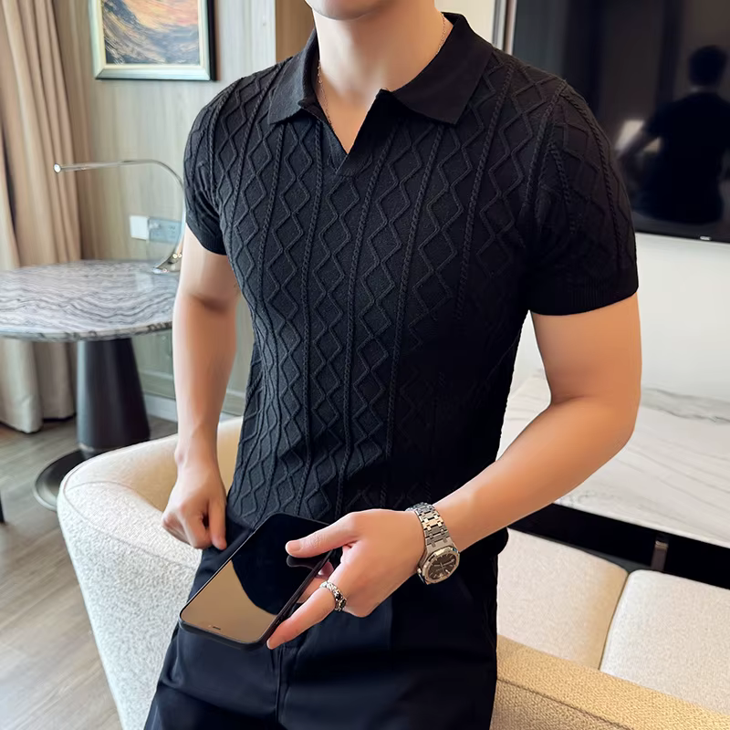 Polo Style chandails pour hommes automne hiver nouveau coupe ajustée à manches courtes hommes Pull d