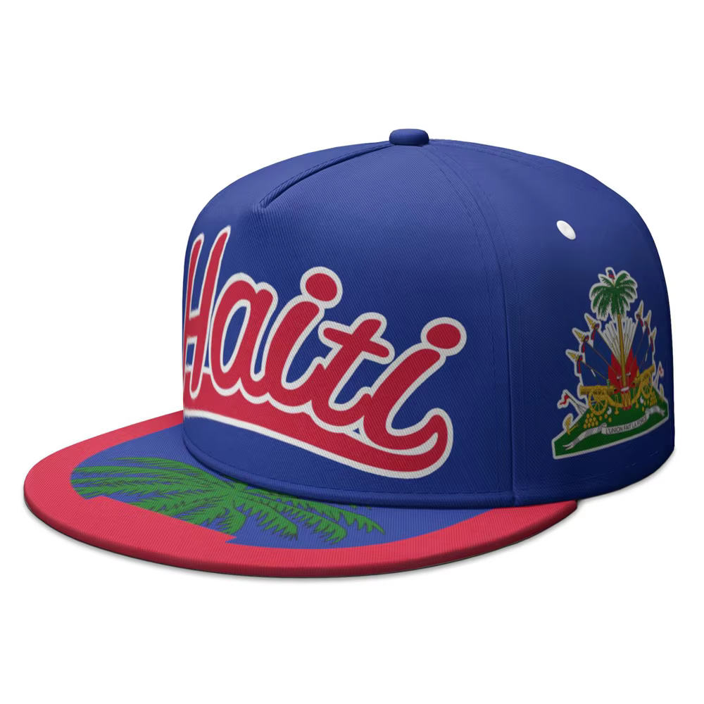 Casquette à visière plate Haïti, personnalisable avec nom, numéro, logo, style hip-hop, drapeau nati