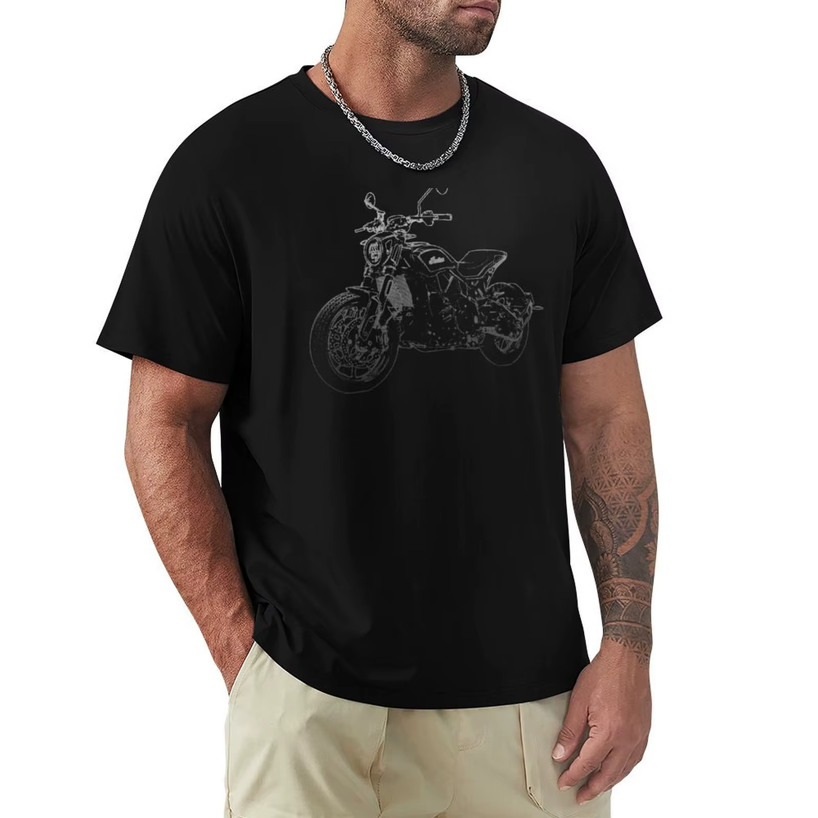T-Shirt Indian FTR 1200 avec silhouette de moto en forme de crayon, style roadster, confortable, à p