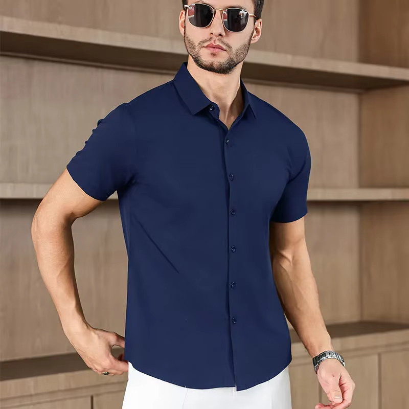 Chemise à manches courtes pour hommes, couleur unie, décontractée, pour l'été, mode, sans repassage,