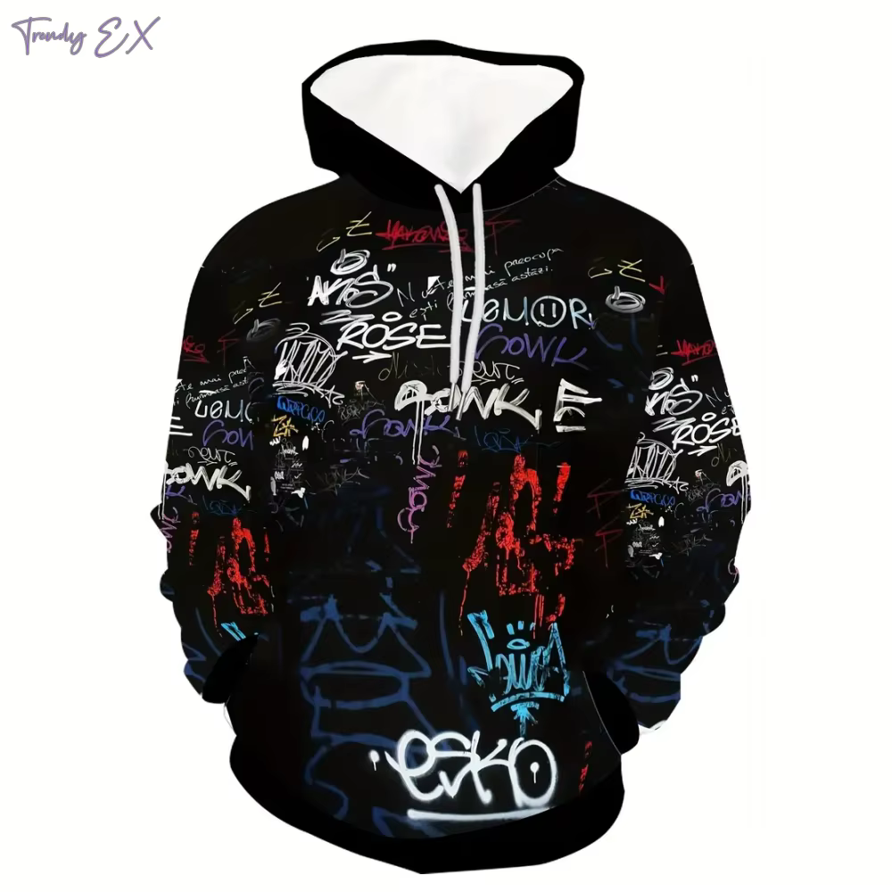 PVD-Sweat à capuche imprimé graffiti pour homme, sweat à capuche confortable, poche kangourou, manch