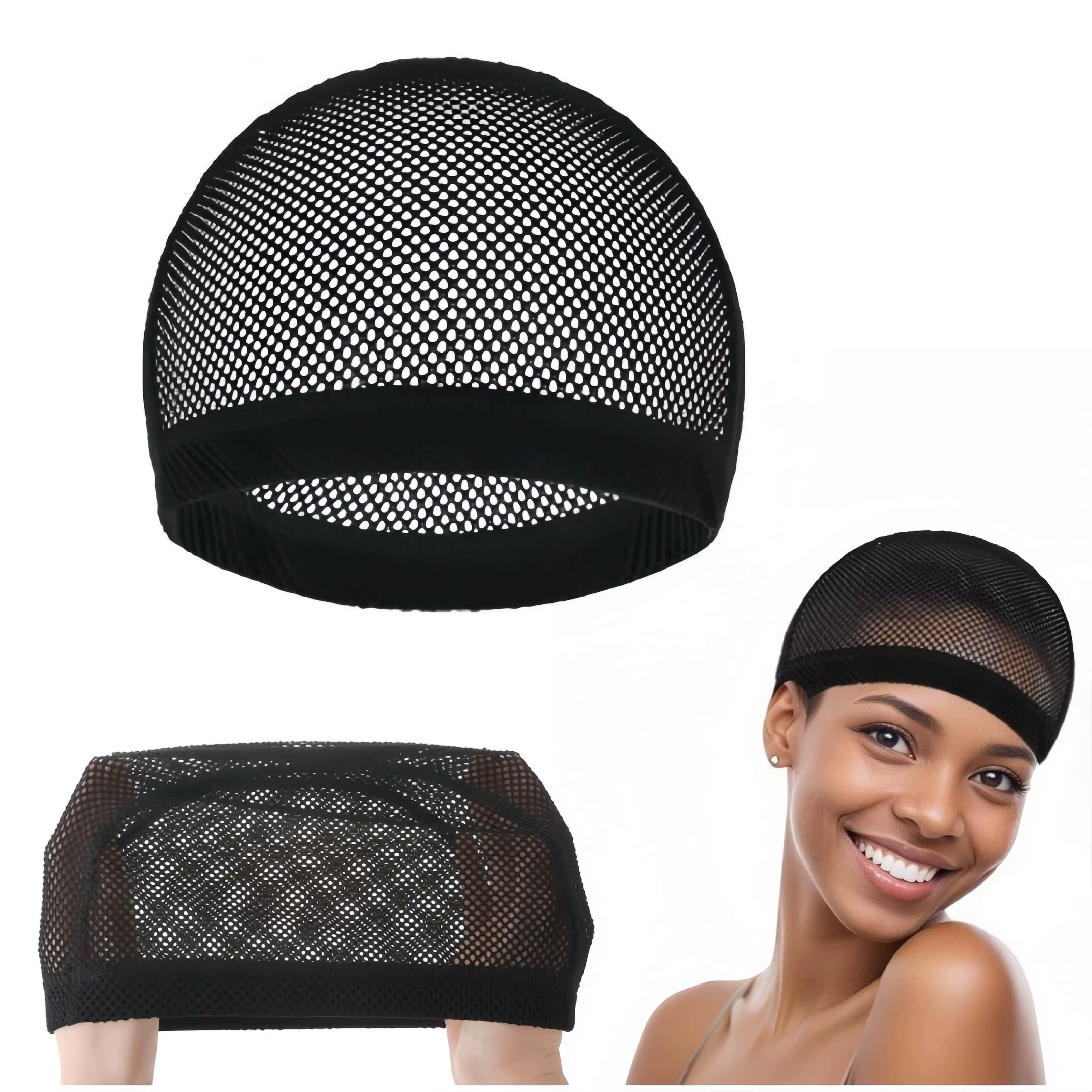 Bonnet de perruque noir en crochet, bonnets de perruque extensibles en maille, filets à cheveux anti