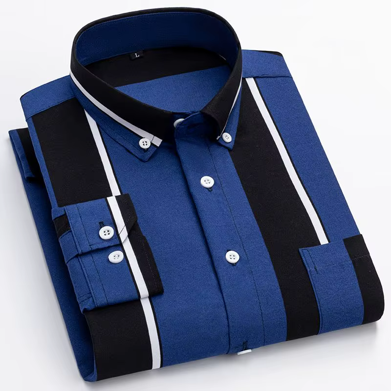 Chemisier à manches longues à col polo pour hommes, imprimé rayé, boutons décontractés, chemises de 
