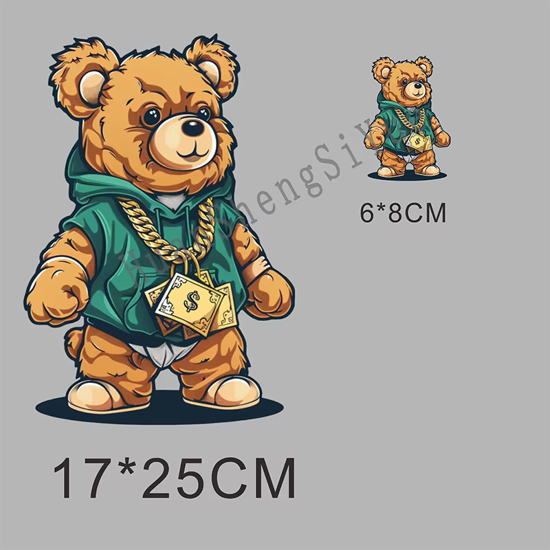 Autocollant de repassage pour vêtements, ours coloré DTF, T-shirt à capuche, Patch de veste, autocol