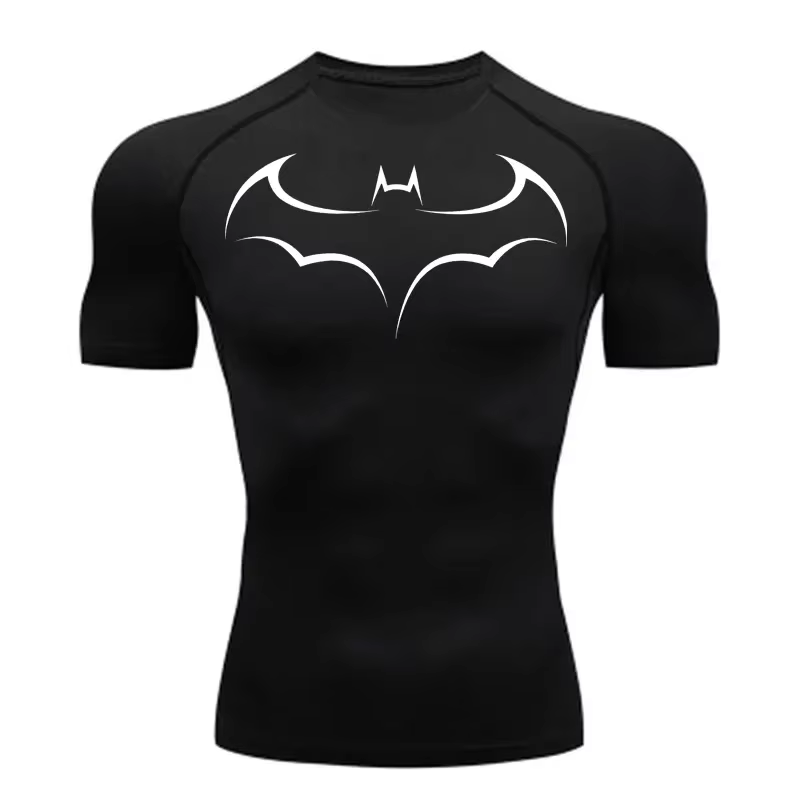 T-shirt de compression moulant pour homme à imprimé chauve-souris, à manches courtes, pour la course