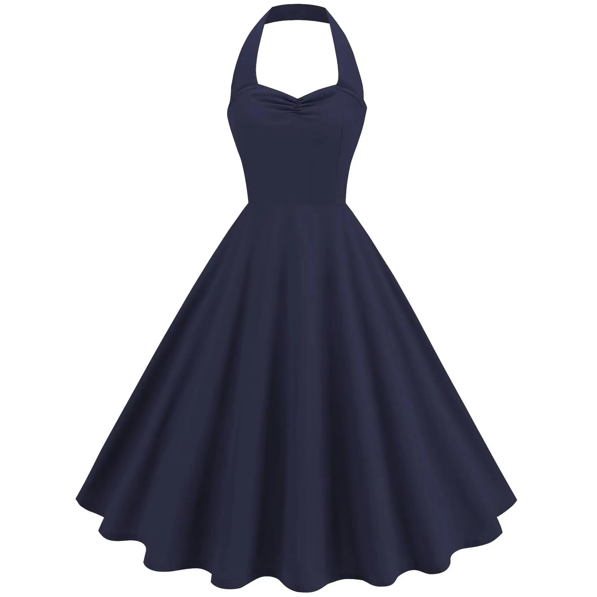 Robe Halter Vintage Années 50-60 Pin Up Unie Sans Dos, Vêtements d'Été pour Femme 2026, Robes Hepbur