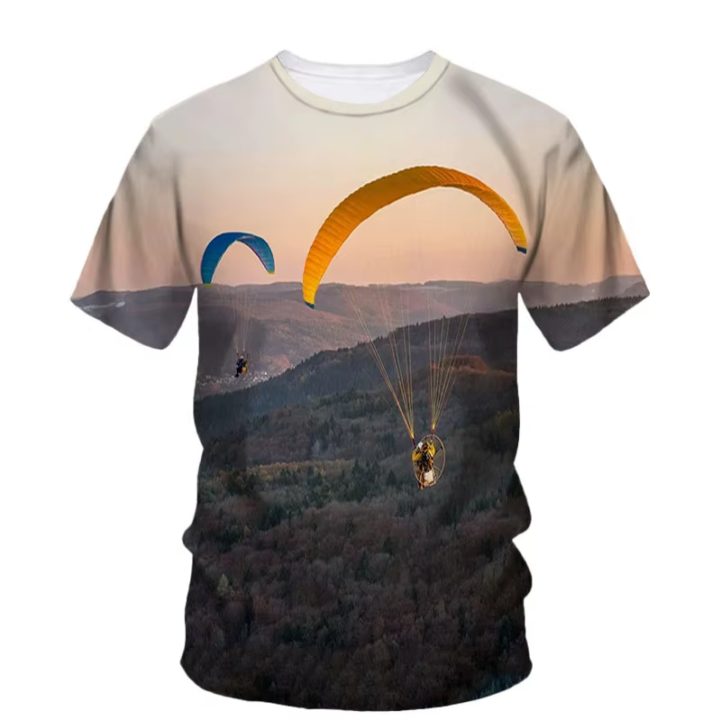 Parachute parapente motif T-Shirt pour hommes ciel Scape 3D imprimé manches courtes été mode rue t-s