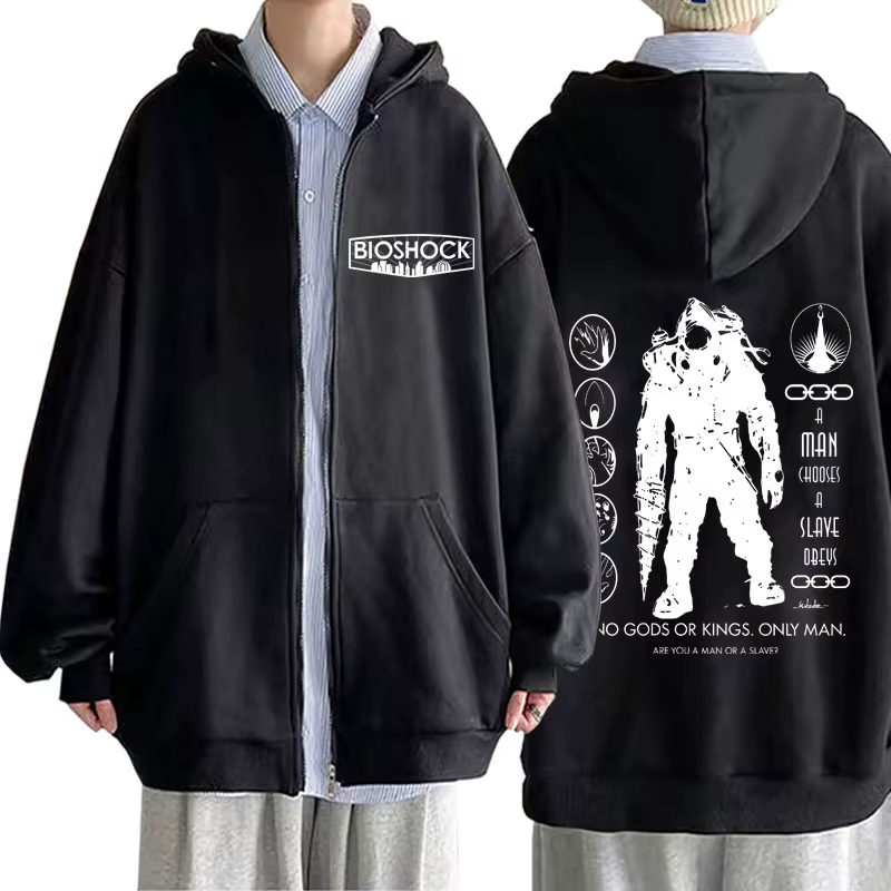 Sweat à capuche zippé Bioshock Merch, style classique de jeu de tir, décontracté et oversize, pour h