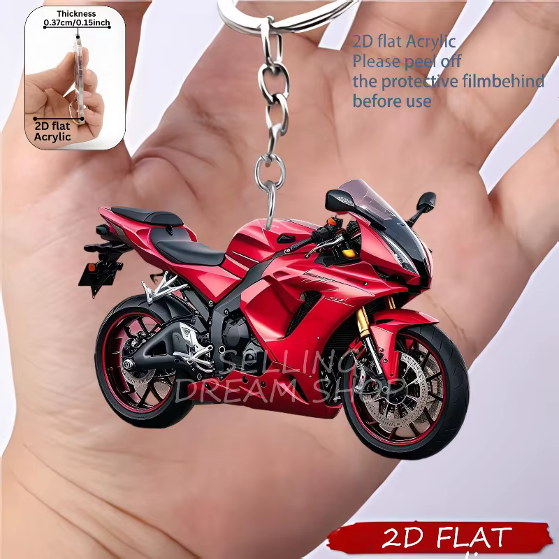 Porte-clés moto 2D - Motif motard et moto, accessoire en acrylique pour clés, sacs, téléphones, cade